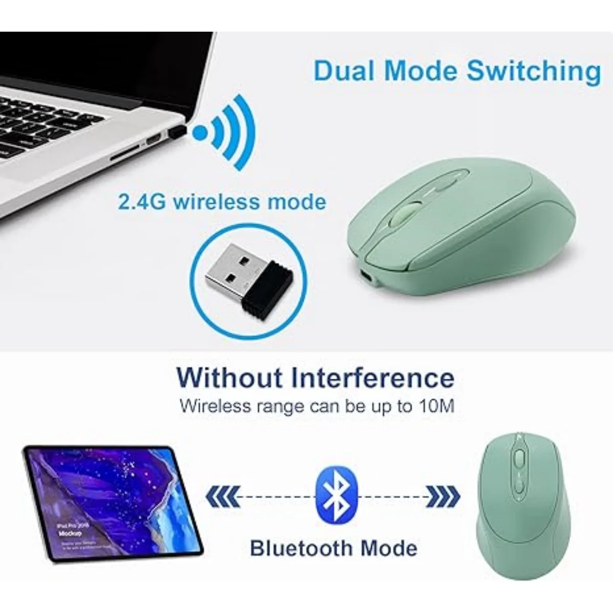 ماوس لاسلكي متوافق مع بلوتوث 2.4G+ - صامت قابل لإعادة الشحن، قبضة مريحة مضادة للانزلاق، عمر 10 أمتار للدراسة المكتبية #2