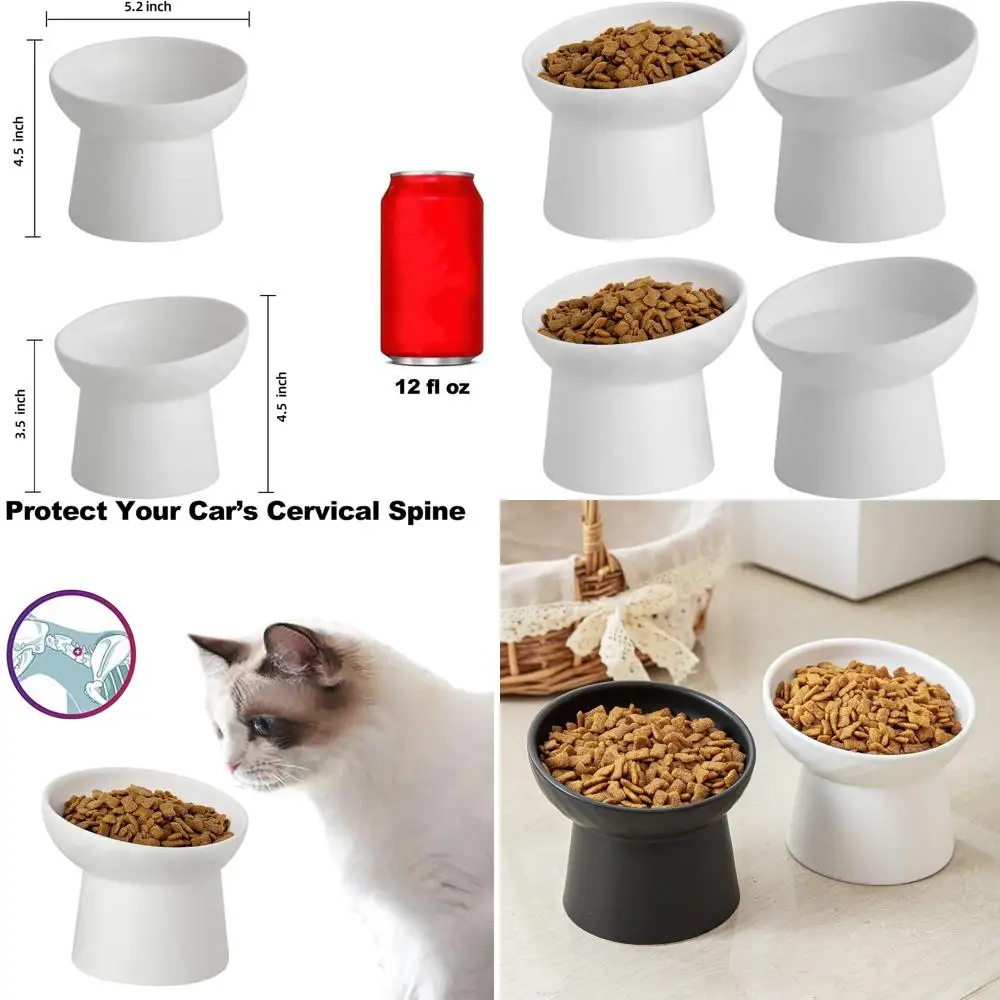 

4 Pcs Small Ceramic Raised Cat Bowls, Tilted Elevated Food or Water Bowls, Stress Free, Backflow Prevention, Dishwasher and Micr