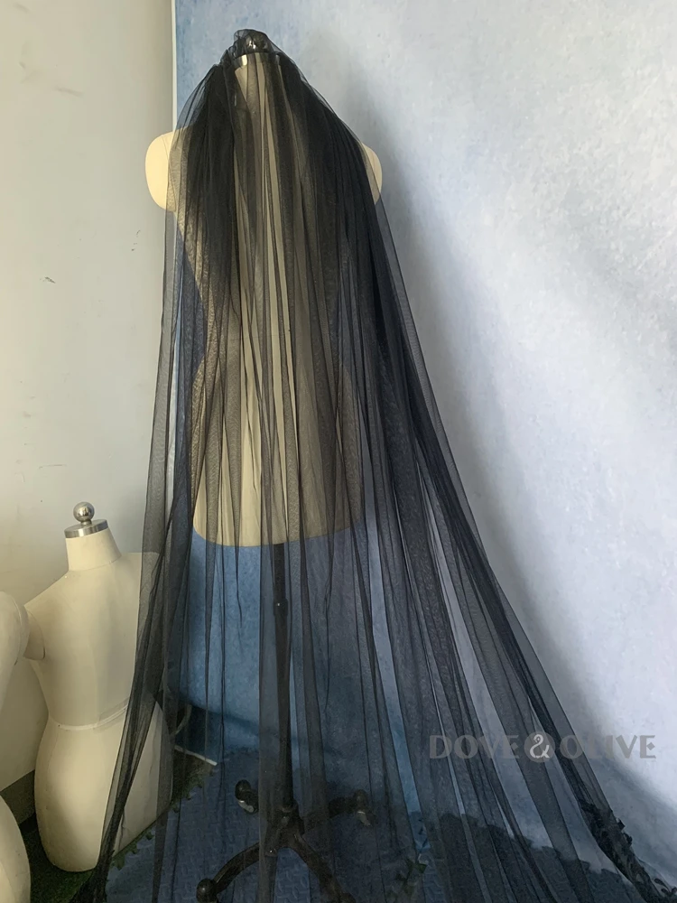 Black Gothic Wedding Veils Marrige hochzeit Bride Veil Women Accessory Bridal Hair Decoration velo de novia catedral Customized image 3