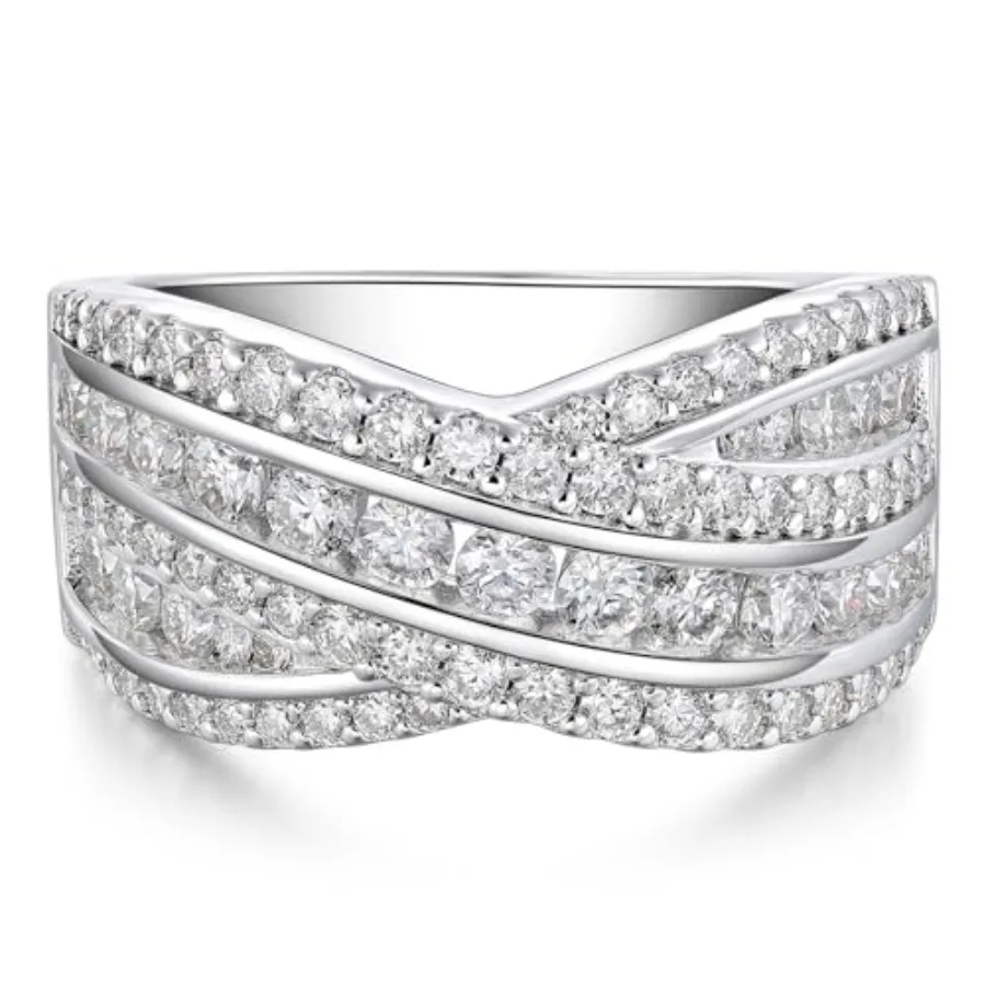 

Moissanite Wedding Band for Women Infinity Anniversary Rings D Color VVS1 Clarity White Gold Plated Silver Plated Silver Sz 5