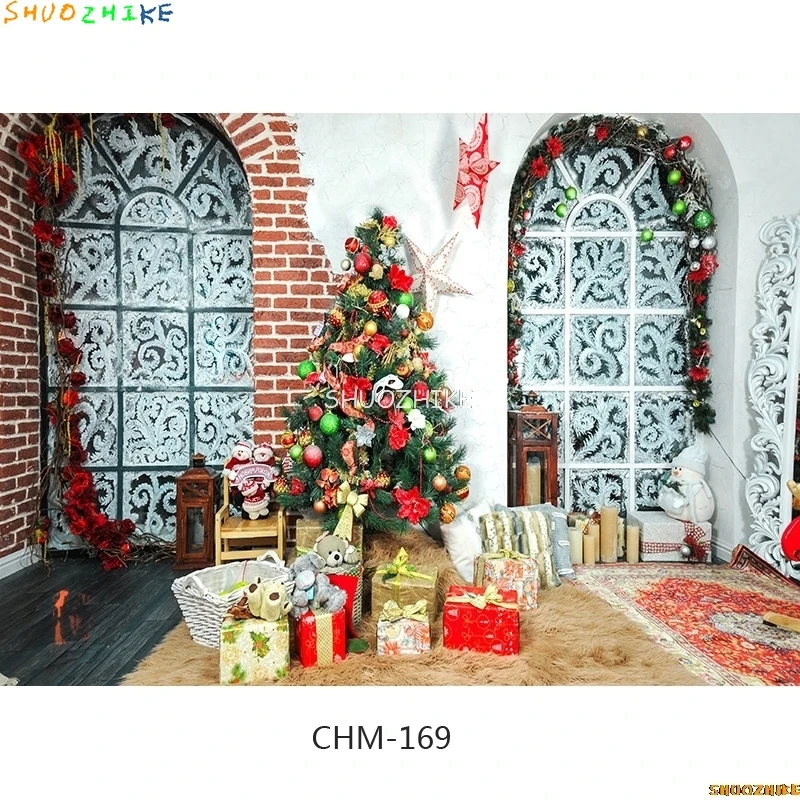 SHUOZHIKE عيد الميلاد خلفيات للتصوير الفوتوغرافي الدعامة شجرة عيد الميلاد الموقد التصوير خلفية القماش CHM-005