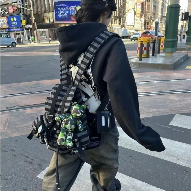 حقيبة ظهر هاراجوكو كلاسيكية للنساء فريدة من نوعها مخططة ذات سعة كبيرة حقيبة Mochilas Mujer Y2K حقيبة نهارية للسيدات غير رسمية على الموضة