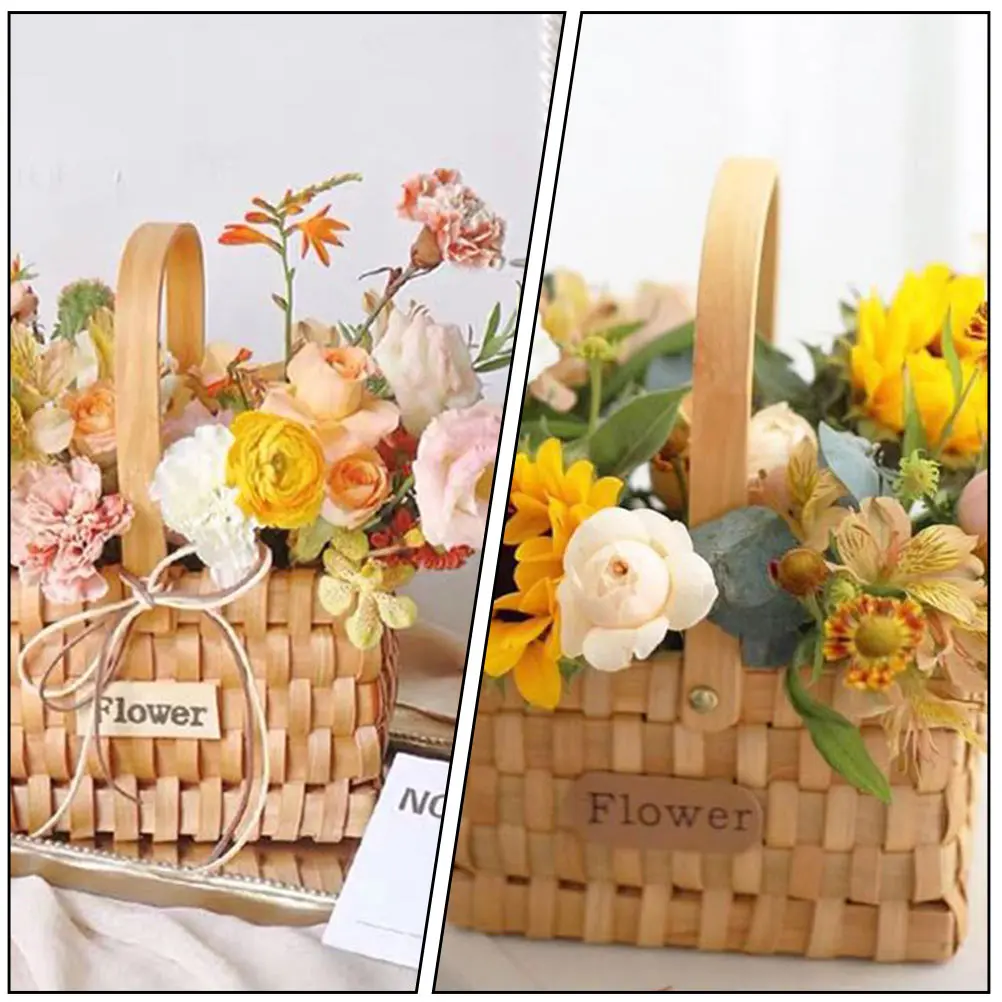 

Bamboo Woven Flower Basket Handmade Storage Container for Fresh Dried Flowers Decorative Grass Color Texture