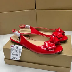 Zapatos planos de diseñador de moda para mujer, zapatillas con punta abierta poco profundas, sin cordones, con decoración de lazo, transpirables, informales, 2024