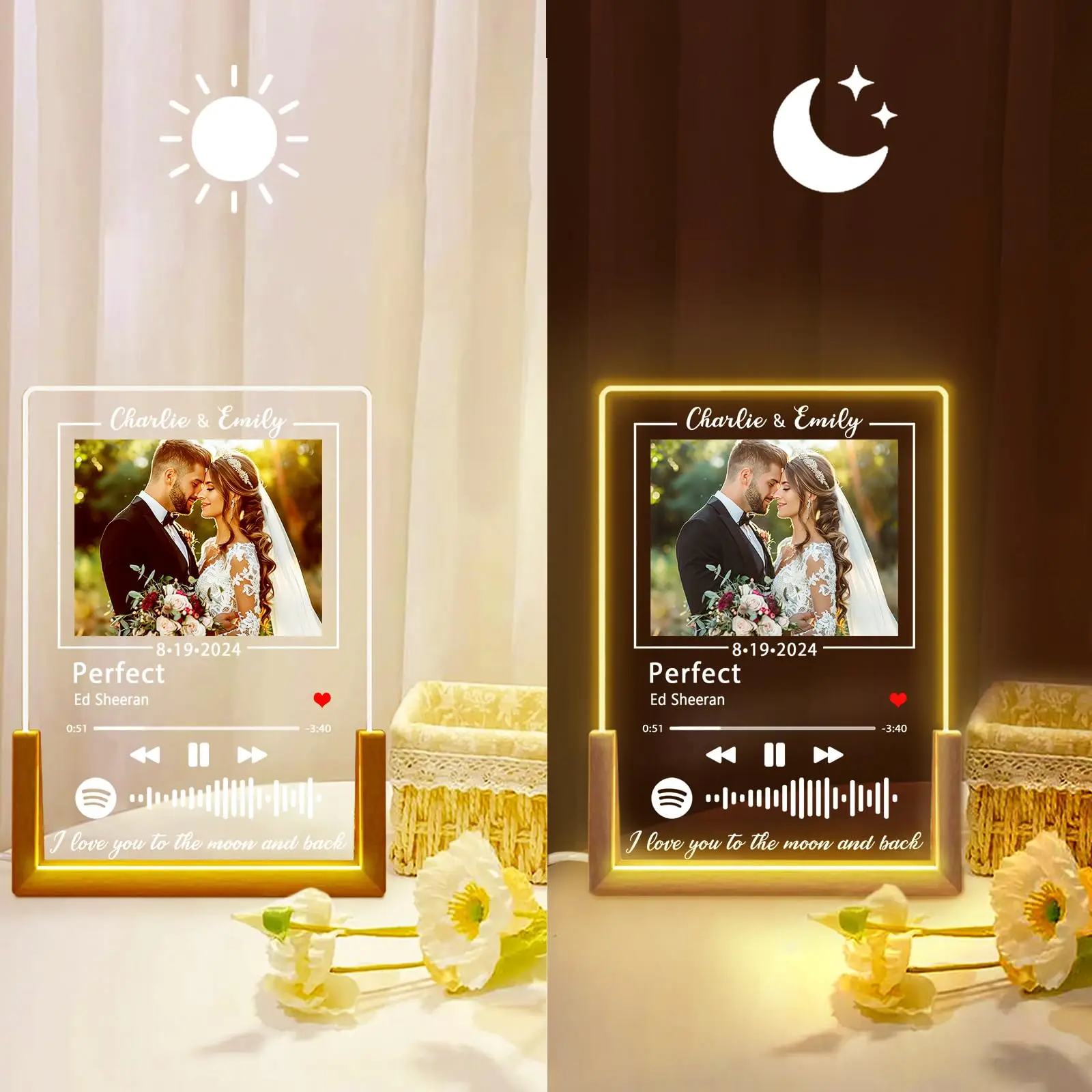 Personalized Picture Plaque Lamp Custom Couple Photo Acrylic Board Art Decor Romantic Anniversary Birthday Valentine's Day Gift
