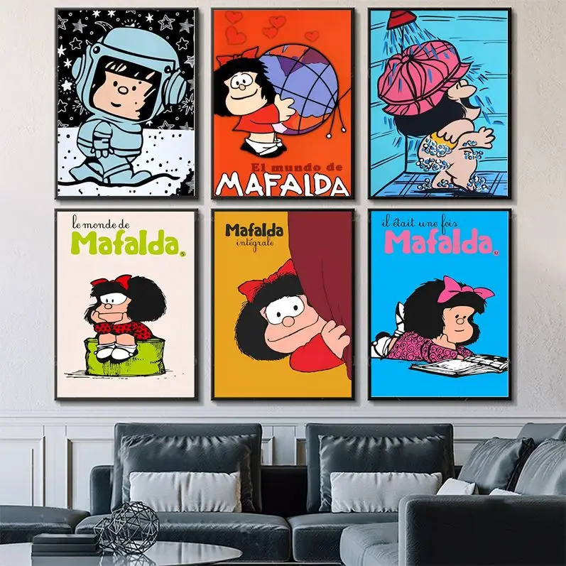 Cute Cartoon Mafalda Self-adhesive Art Poster Decoracion Painting Wall Art White Kraft Paper Home Decor