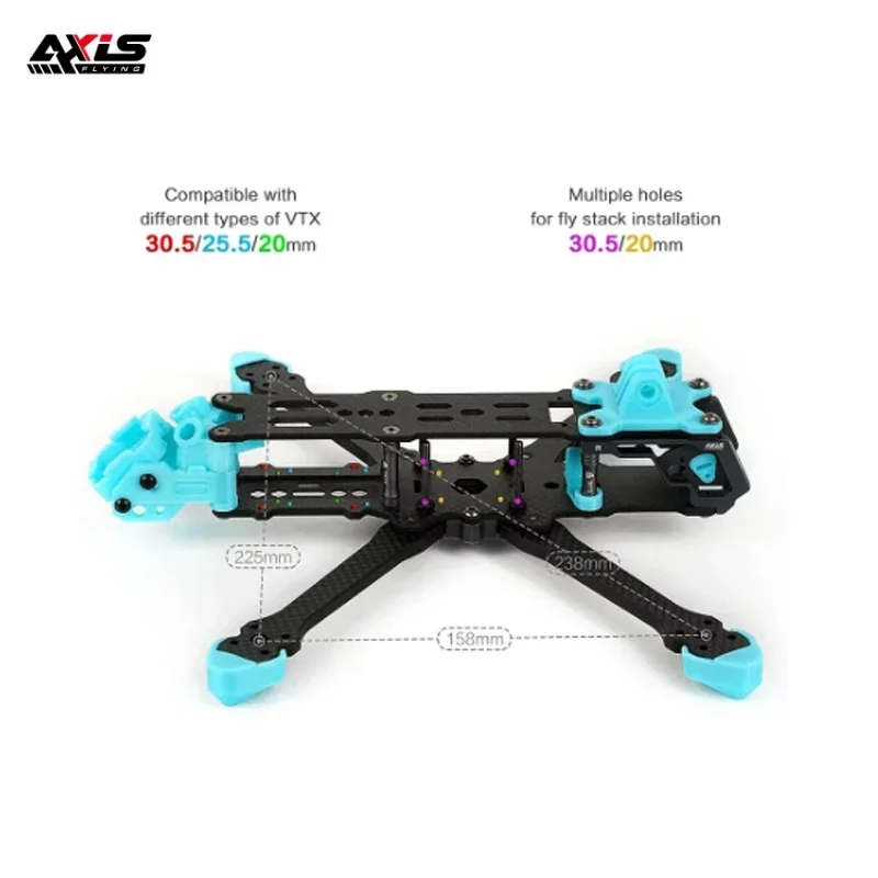Axisflying MANTA 5-calowe zestawy ram X z włókna węglowego 238 mm Rozstaw osi 5 mm Grubość ramienia dla RC FPV 5-calowy dron Freestyle