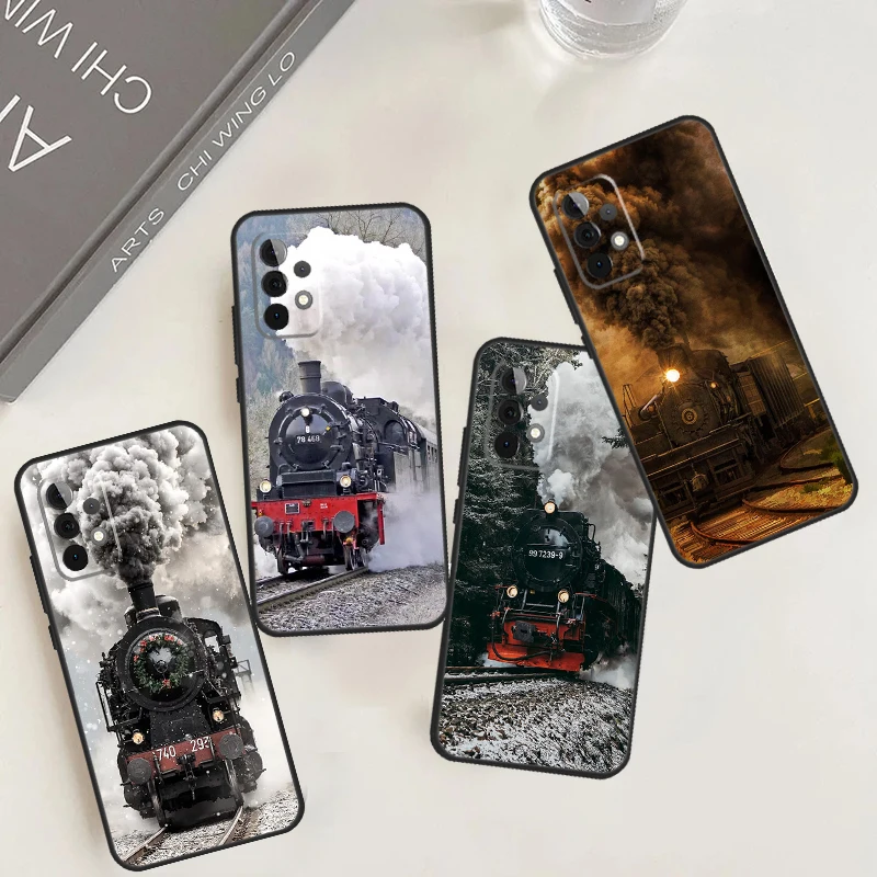 Train Steam Engine Case For Samsung Galaxy A15 A25 A52 A53 A54 A12 A13 A14 A32 A33 A34 A23 A24 A72 A73 A51 A71