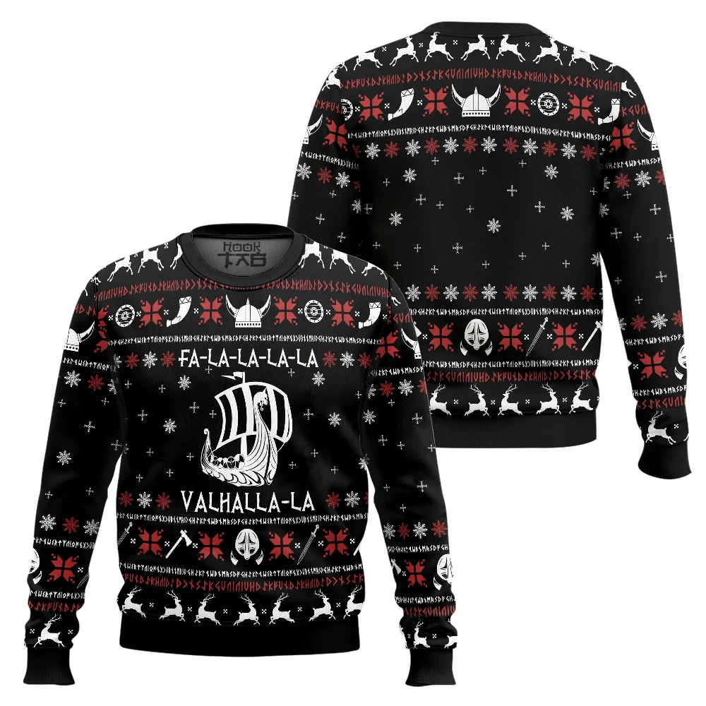 Fa La La Valhalla Viking Skull Ugly Christmas Sweater Funny Holiday Party Pullover Plus Size Sweaters For Men Xmas Gift 2027