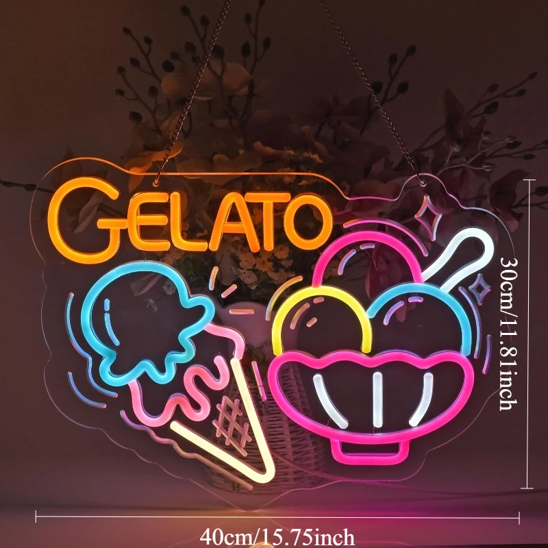 Ice cream neon light powered by USB, colorful ice cream design,suitable for restaurants,bakeries,cafes and home decoration