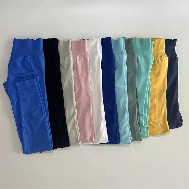 Yoga Leggings Women Low Ribbed Band Scrunch Bum Seamless Yoga Pants Gym Leggings Fitness Sweat Wicking Stretch Workout Tights