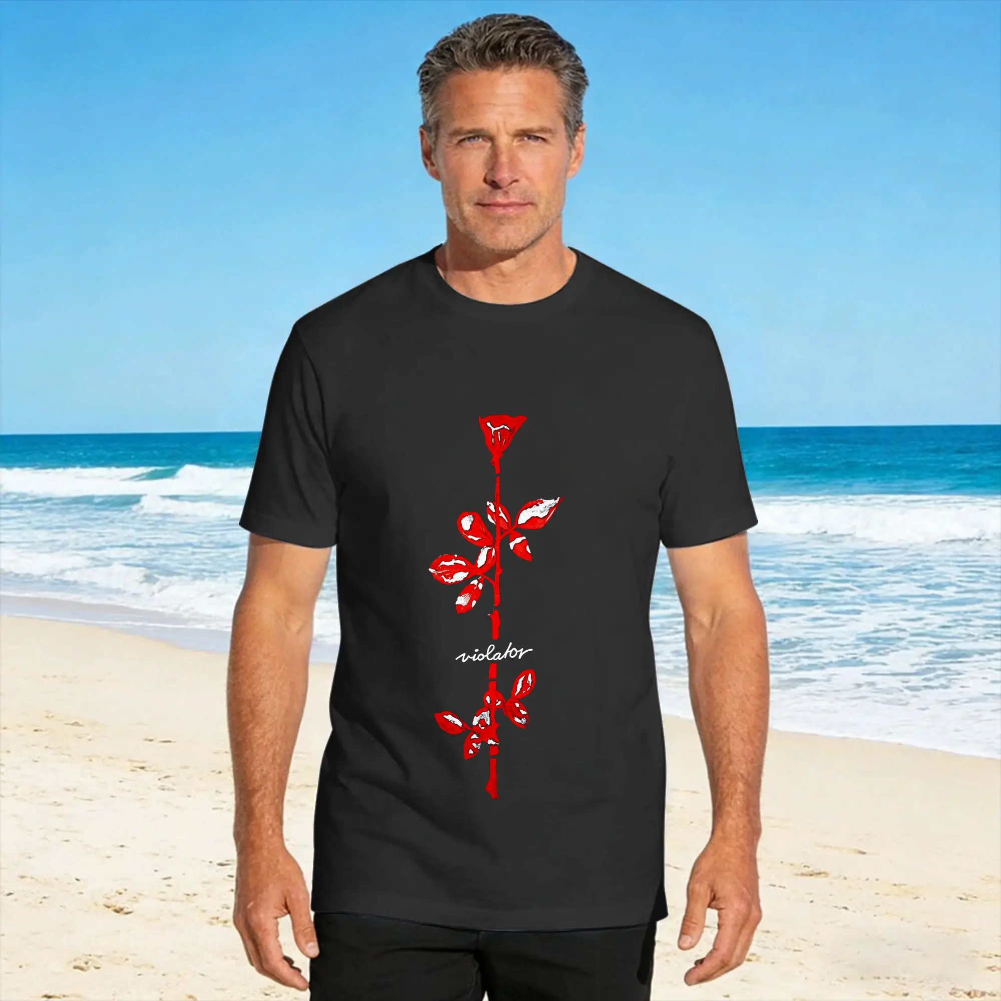 Vintage T-Shirt Summer Violator Album Red Flowers Trendy Cool T-Shirts  100 Cotton Tee Shirt Short Sleeve Tops