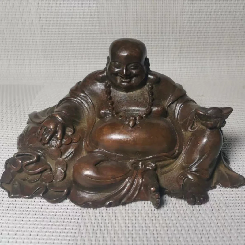 

Antique Miscellaneous Items Imitation Bronze Collection Retro Old Patina Brass Maitreya Buddha Bag Monk Ornament