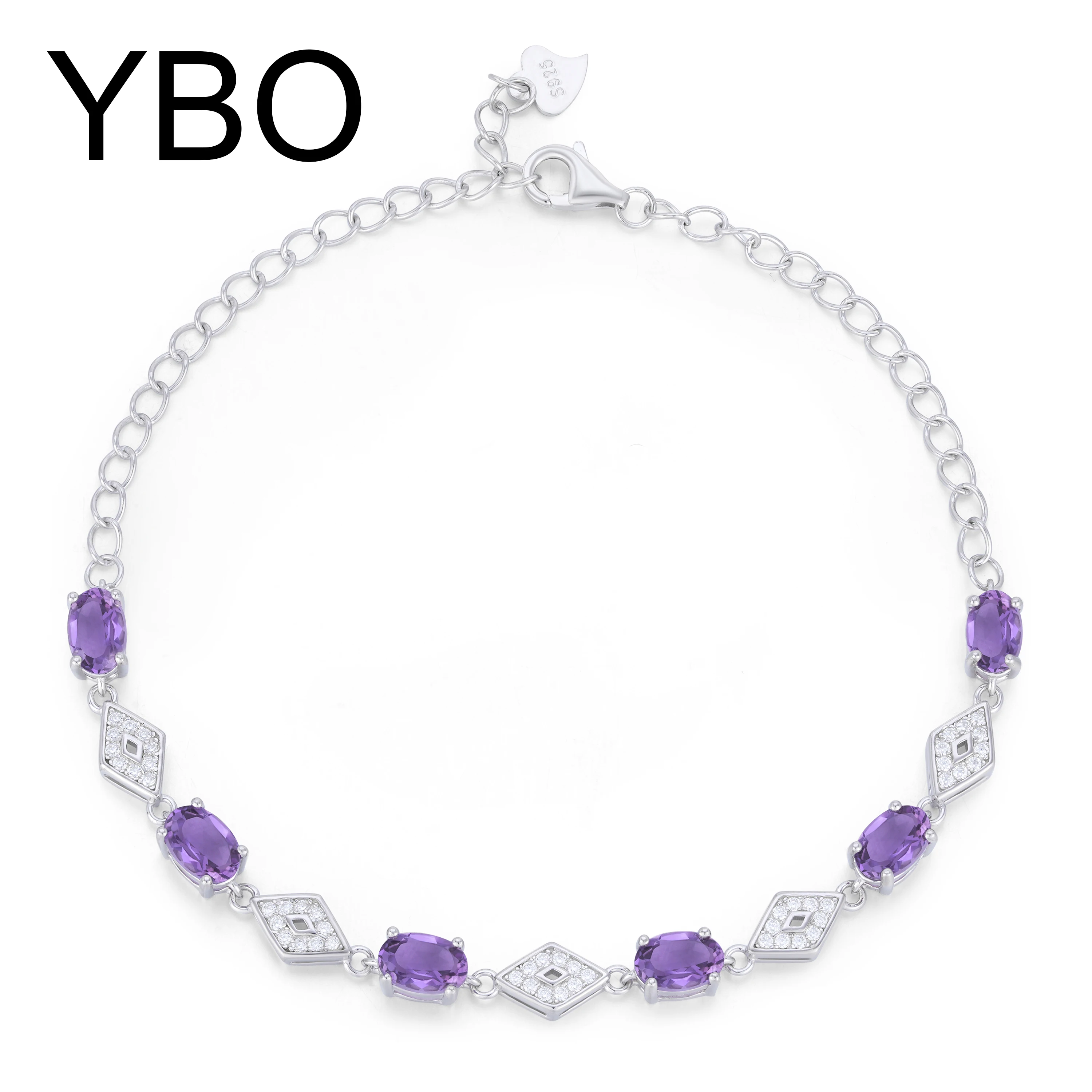 

YBO Natural Amethyst cz Inlay 925 Sterling Silver Bracelets For Women Luxury Wedding Party Dating Bangles Fine Jewelry Gifts