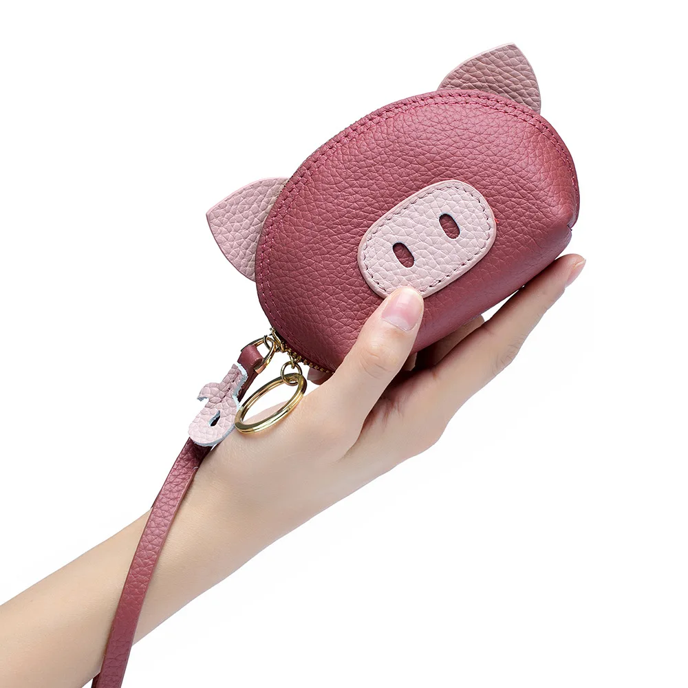 Cute and Simple Leather Casual Animal Shaped Pendant Cartoon Mini Handheld Compartment Coin Bag for Women
