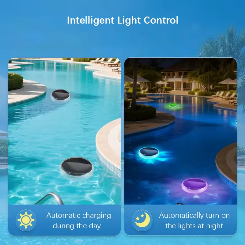 

Solar Swimming Pool Light Smart Light Sensor 8 Adjustable Colors Festival & Party Theme Modes Creates Warm Pool Atmosphere