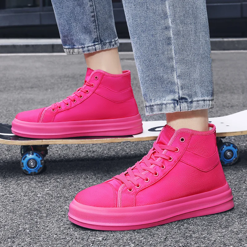 Sapato de lona clássico para homens e mulheres, tênis de topo alto, confortável, respirável, leve, liso, skate, vermelho, masculino