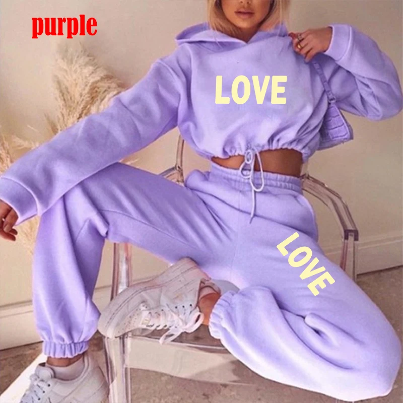 New LOVE Letter Print Women Tracksuit Short Hoodie And Pants Casual Sport Suit Winter 2 Piece Set 8 Colors Jogging Suit