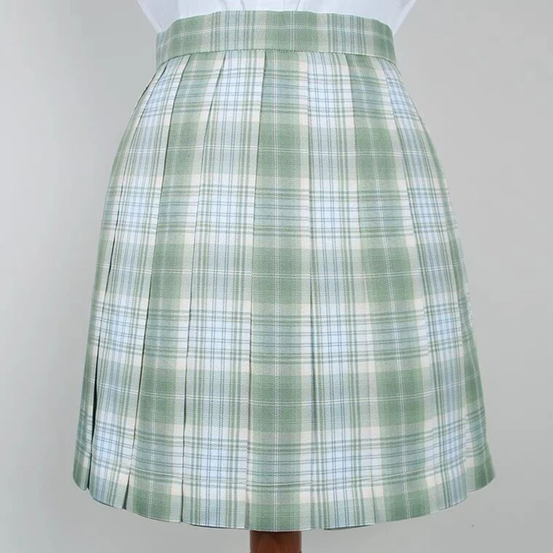 [Cedar] Formal JK Uniforme Escolar Japonês Estudantes Menina Manga Curta Cintura Alta Xadrez Verde Saias Plissadas Mulheres Vestido Anime