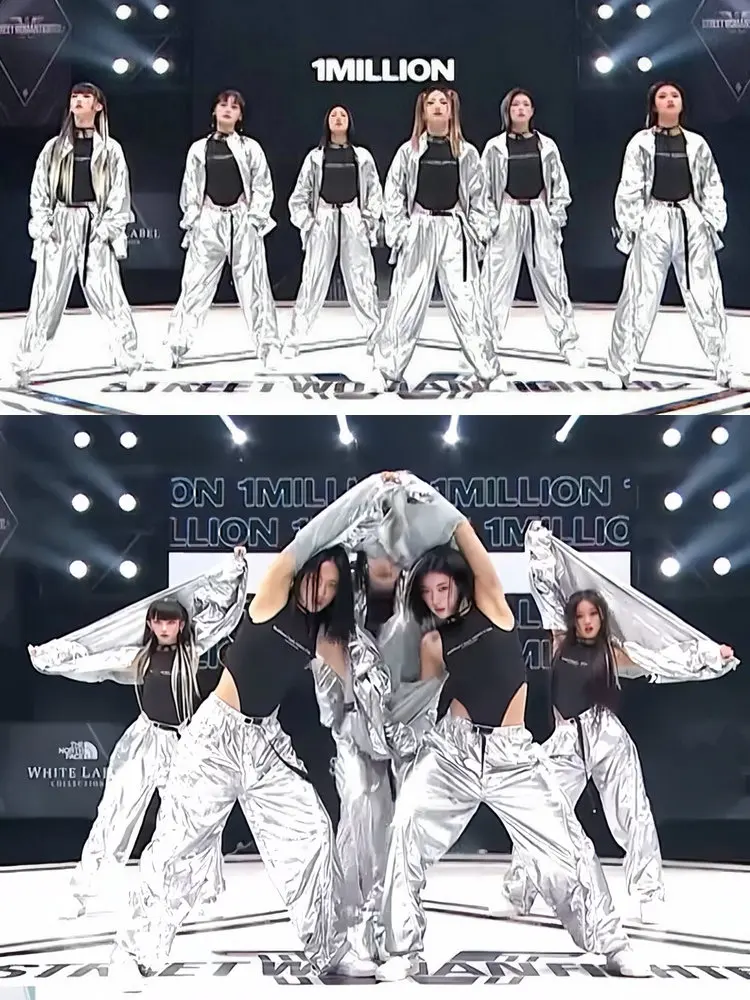 Bright Silver Loose Hip Hop Hip Hop Table Costumes Jazz Dancing Girl Group Singing Costumes Korean Kpop Dance