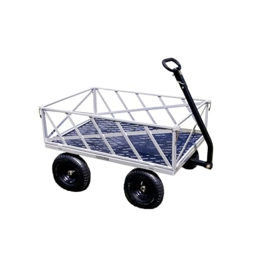 Heavy Duty 1200lb Steel All Terrain Utility Cart, Garden Wagon, 9 cu Feet Bed, Easy Assembly, Removable Side Panels, 45° Dump A