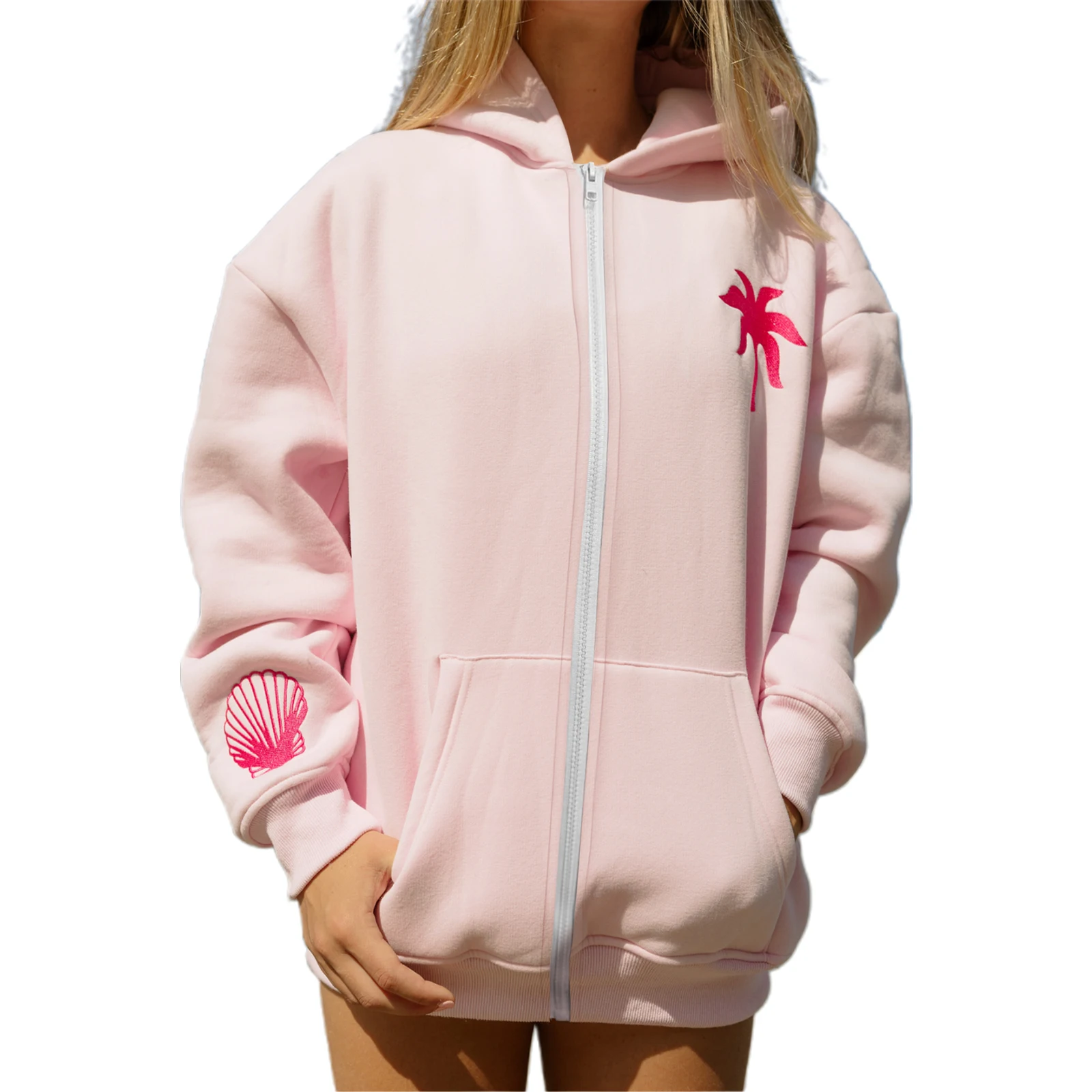 Women's Oversized Loose Hoodies Shell Embroidered Zip-Up Hooded Long Sleeve Sweatshirts Fall Winter Casual Coats