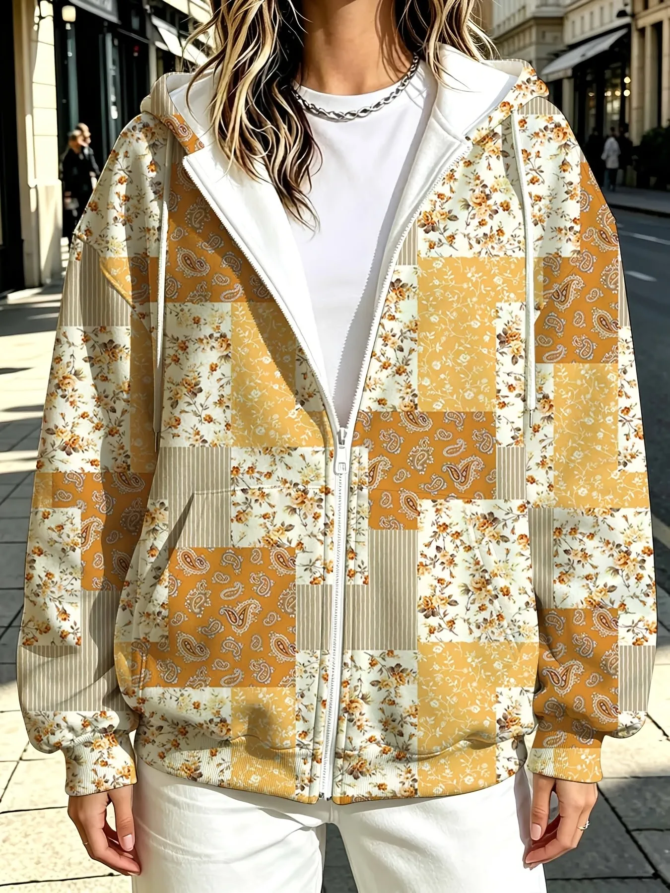 2026 autumn and winter new style women's zipper hooded sweater with 3D flower pattern printing street casual and comfortable