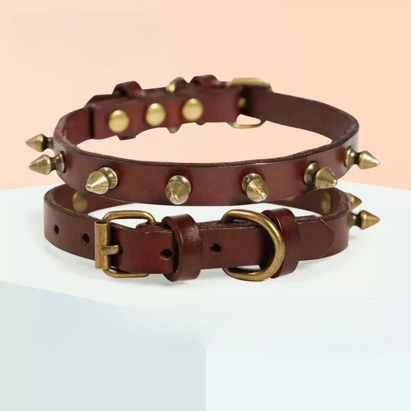 

Cowhide Pet Collar Dog Anti Bite Rivet Collar Method Small And Medium Sized Dog Dog Collar Firewood Dog Neck Collar