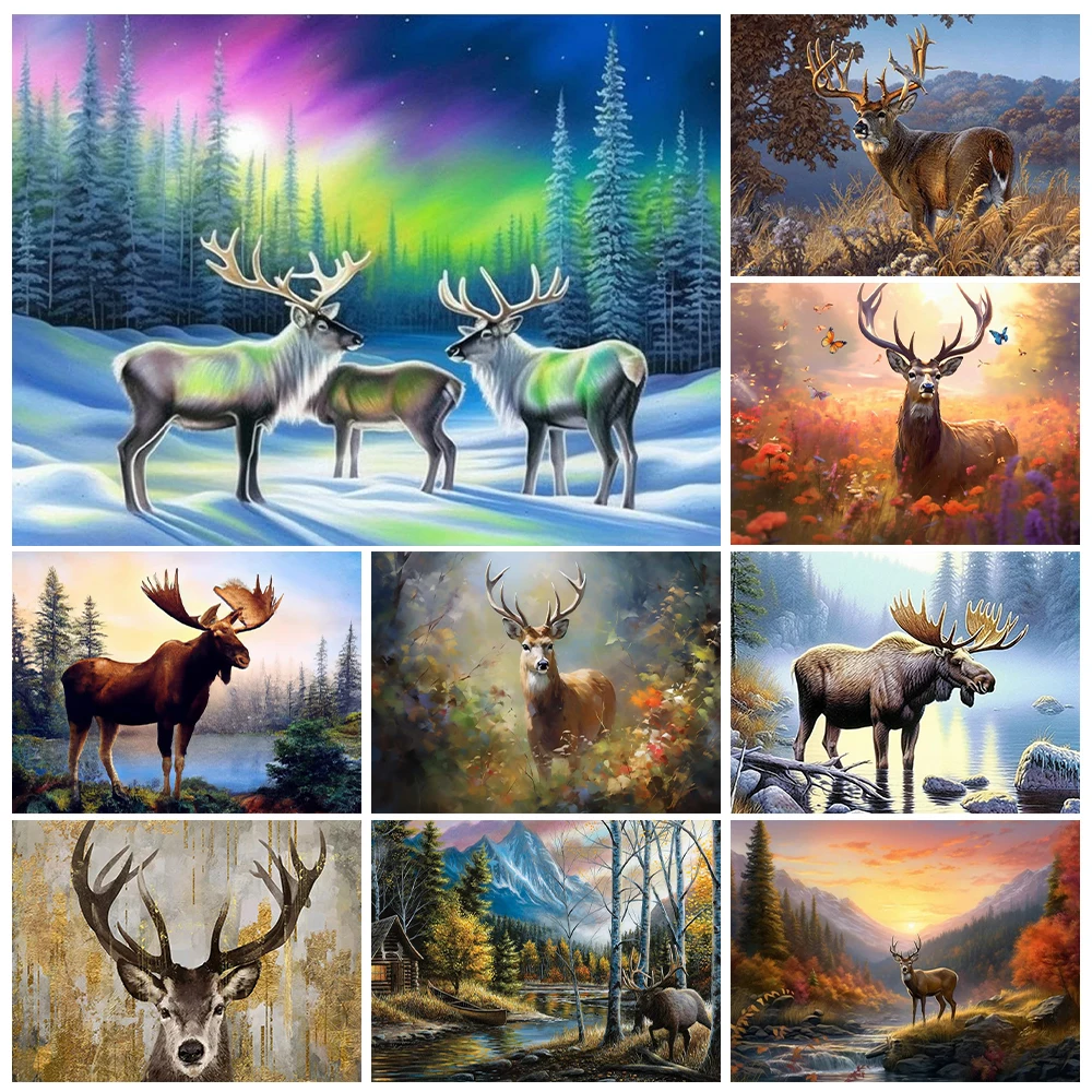 

Deer 5D Diamond Art Painting Elk Forest Scenery Diy Diamond Embroidery Cross Stitch Living Room Bedroom Wall Decor Handmade Gift