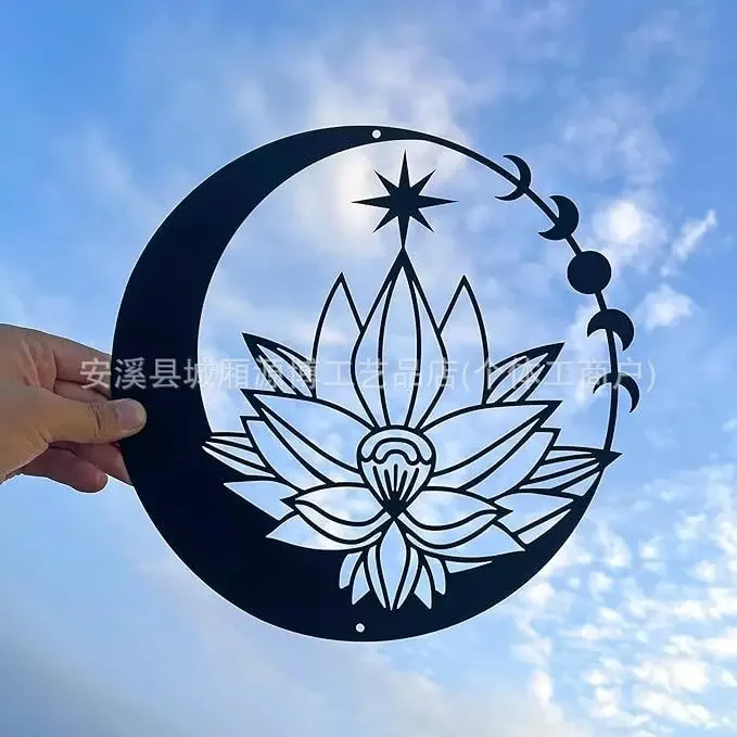 Moon wrought iron flower art decorative flower moon star wall sign half moon flower sculpture hanging wall decoration