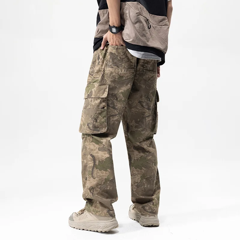 Desert Camouflage Overalls Men's 2024 New Loose Straight Fashion Men's High-End Street Korean Style Versatile Casual Pants