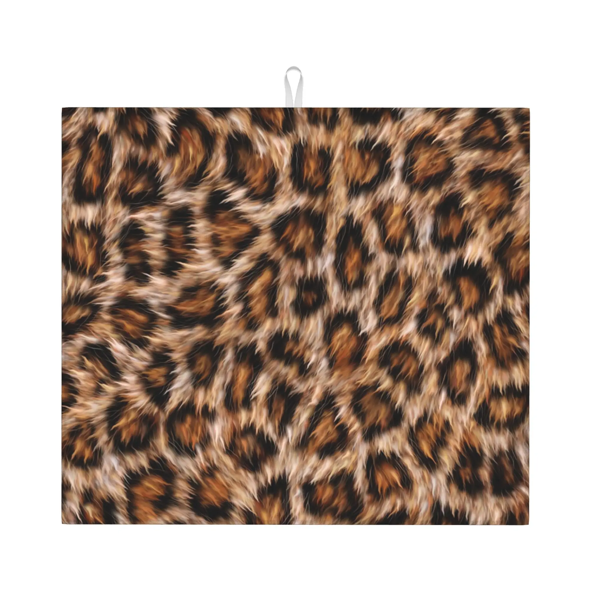 Leopard Print Fur Spots Non‑Slip Waterproof Absorbent Barware Tableware Oil Proof Reusable Leopard Skin Drying Mat For Kitchen