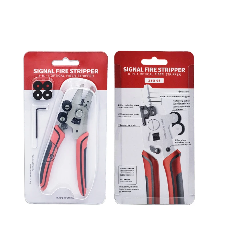 FTTH เครื่องมือ 8 in1 Multifunctional Optical Fiber Stripper สามพอร์ต Miller Stripper ZSQ-08 คีมตัดสายไฟ