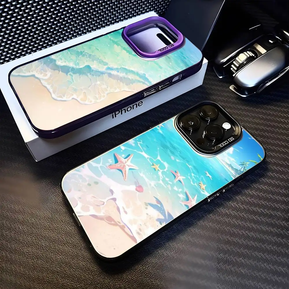 

Seaside Beach Cartoon Phone Case For iPhone 16,15,14,13,12,11,Mini,Pro,MAX Purple Matte Shockproof Cover