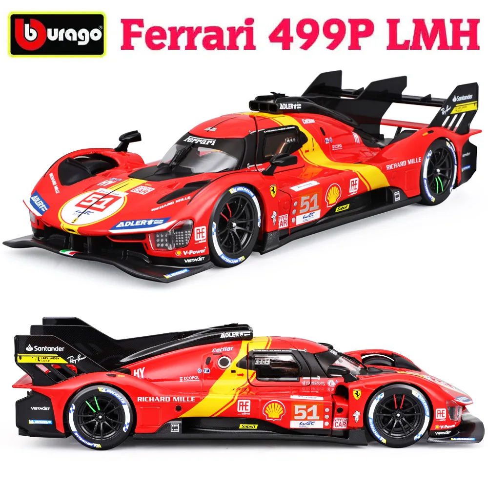 Bburago 1/24 Ferrari 499P Model Car 24h LeMansRally Alloy Racing Die Cast Car Static Adult Collection Model Gift