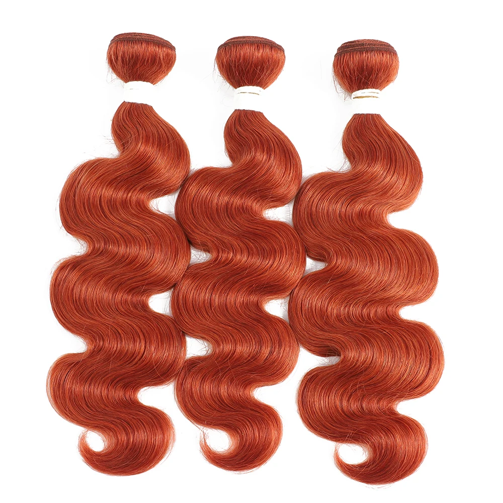 Body Wave Brazilian Remy Human Hair Weaving Extensions 3 Bundles Orange Color 3/4 Pcs Bundles Hair Wefts Euphoria