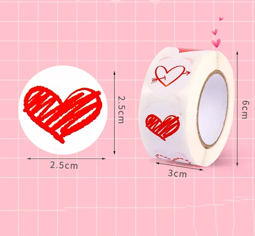 100-500pcs Red Heart Stickers for Valentine\'s Day 1inch/2.5cm Baking Packaging Sticker Envelope Seals Love Decorative Stickers