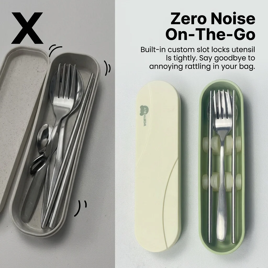 Portable Cutlery Set Stainless Steel Utensils Forks and Spoons Chopsticks Travel Camping Flatware Holder Case for School Kids view 3
