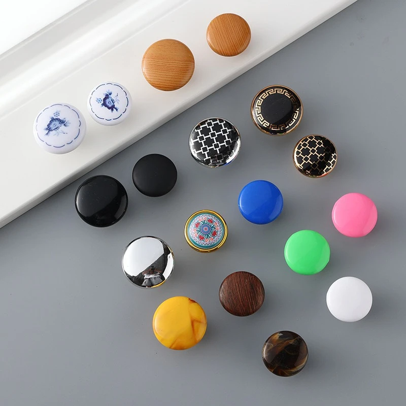 Plastic minimalist wood-grain single-hole drawer handles Vintage color country-style wardrobe door plain handles