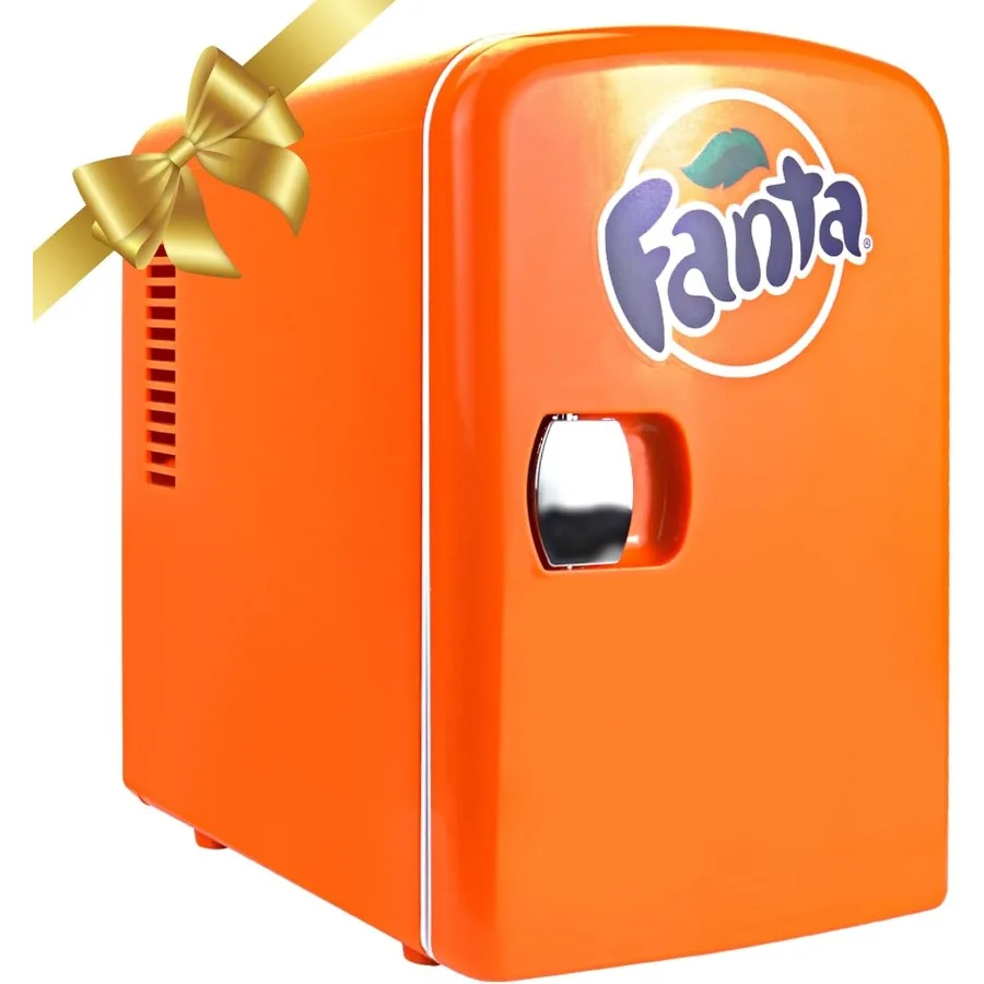 Mini Refrigerador Fanta - Refrigerador de 6 Latas para Dormitorio u Oficina, Enfriador de Bebidas Portátil de Sobremesa, 12V 110V, Refrigerador para Bebidas