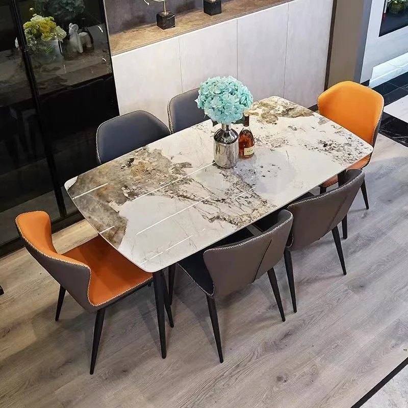 

Unique Italian Rock Kitchen Table Black Steel Frame Carbon Seats Chair Combination Muebles Para El Hogar Home Furnitures