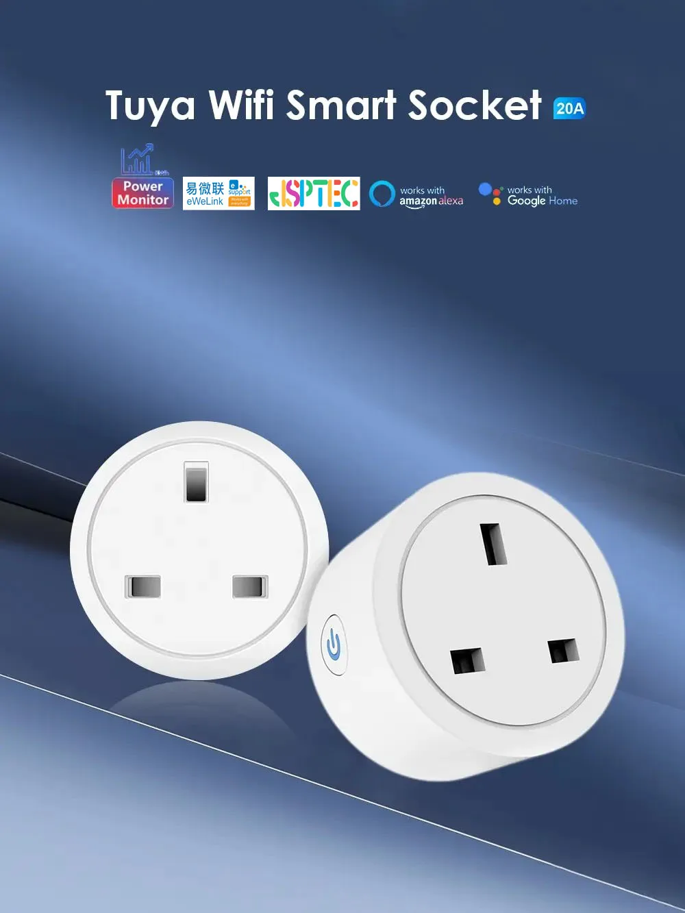 Wifi 20A UK Smart Plug Mini Power Monitor Socket Remote Vioce App Control Timing Smart Home Work With Tuya Google Home Alexa