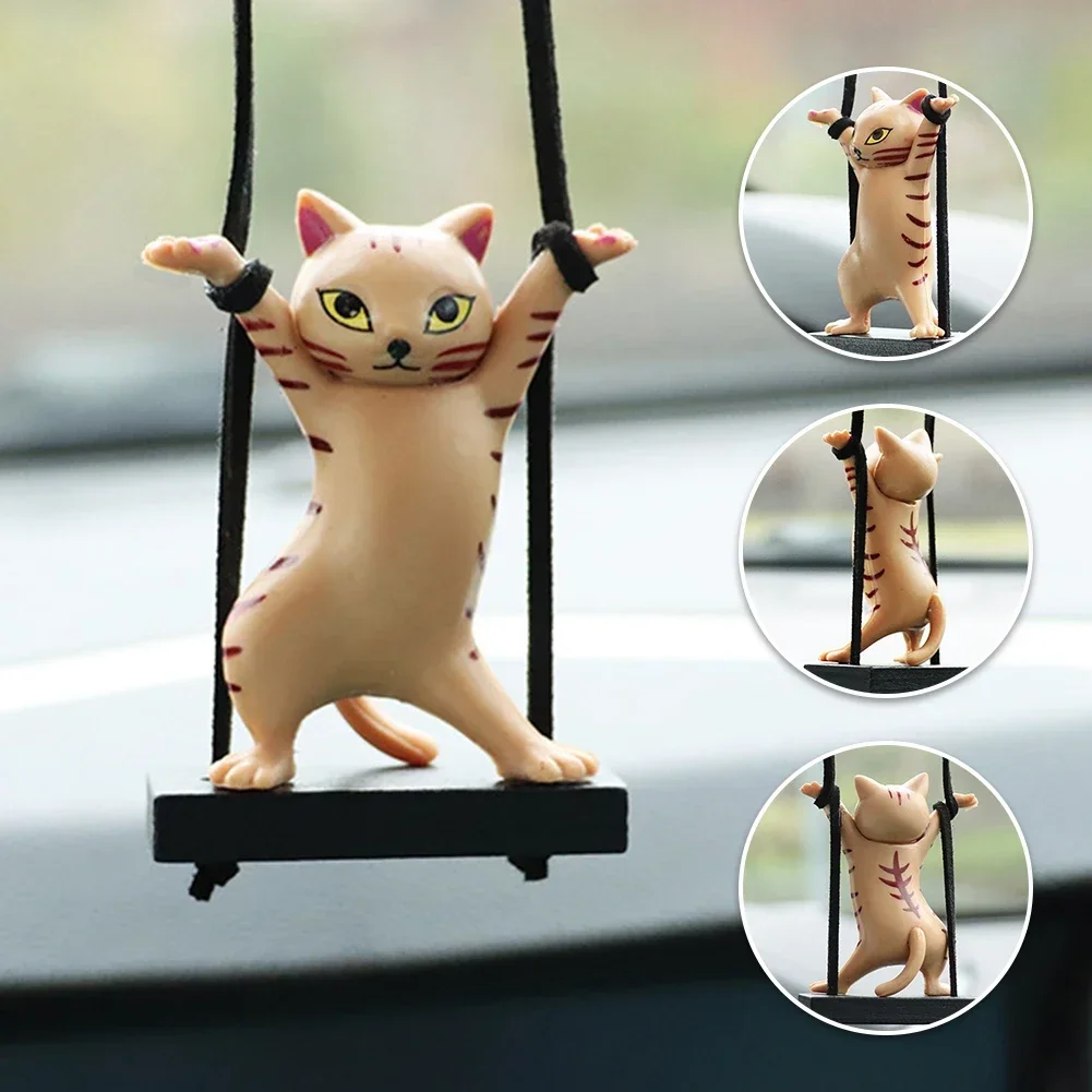 Creative Cute Car Swing Branch Rearview Mirror Pendant Auto Car Anime Cat Hanging Ornaments Interior Decoraction Accessories