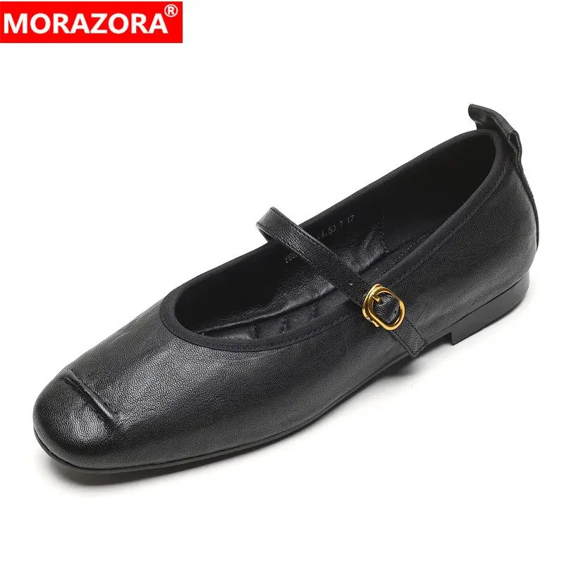 

MORAZORA Size 34-43 Women Ballet Flats Shoes Soft Genuine Leather 2024 New Spring Buckle Strap Casual Flat Mary Janes Shoes