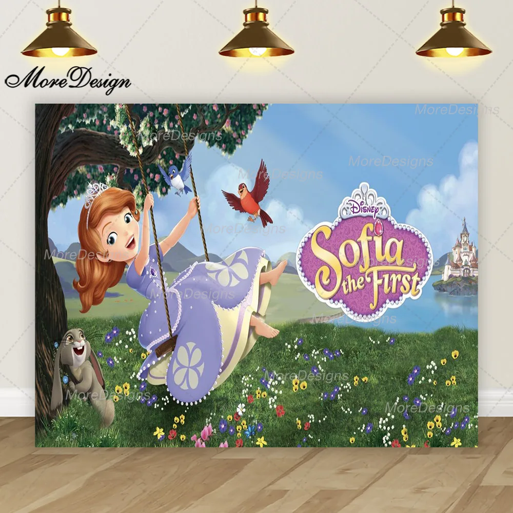 Sofia the First Square Backdrop Girls Happy Birthday Party Background Custom Kid Room Photography Poster Banner Decor Props