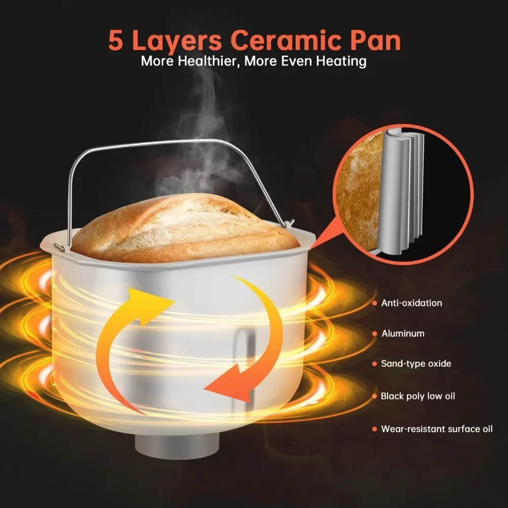 %a Bread Maker , 15 H Timer & 1 H Keep Warm, 3 Sizes 3 Crust Colors, 19-in-1 Automatic Bread Maker