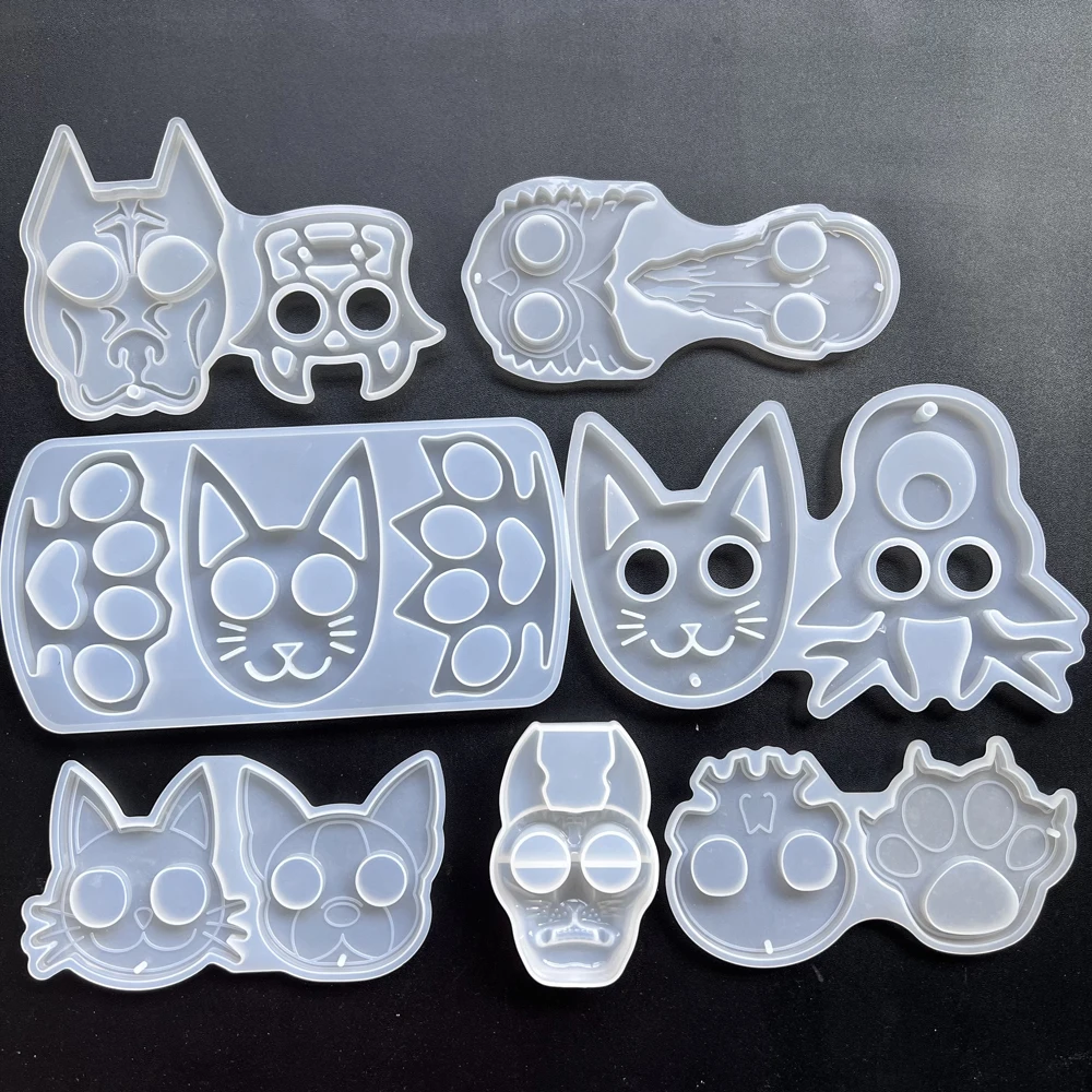 Cat Dog Animal Fist Buckle Silicone Mold Epoxy Resin Casting for Pendant Key Chain DIY Self Defense Tool Maker