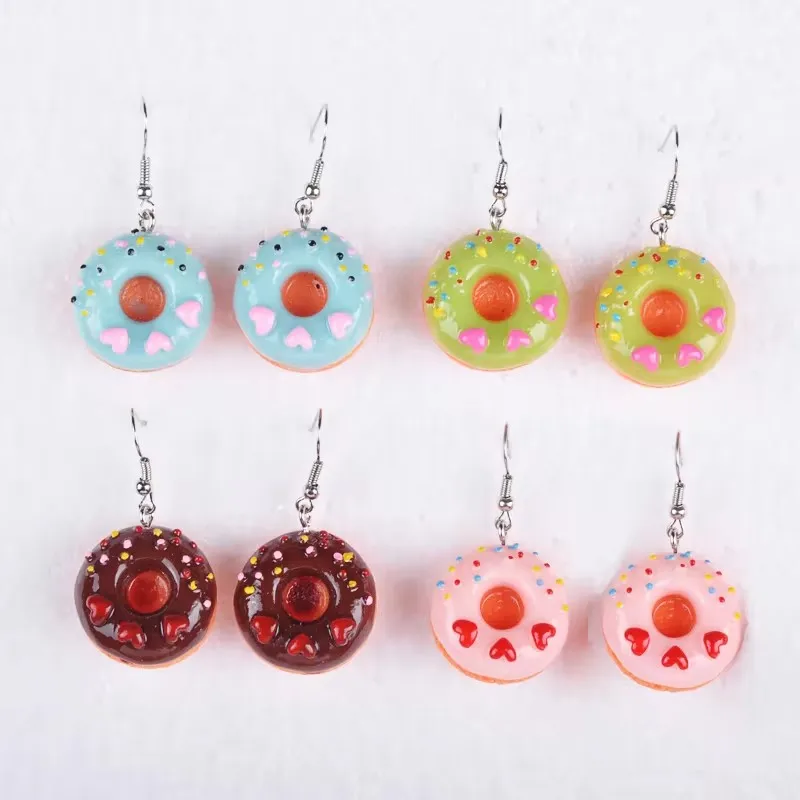 European and American style fashion 3D resin Kawasaki round donut earrings summer refreshing personality fun simulation food and