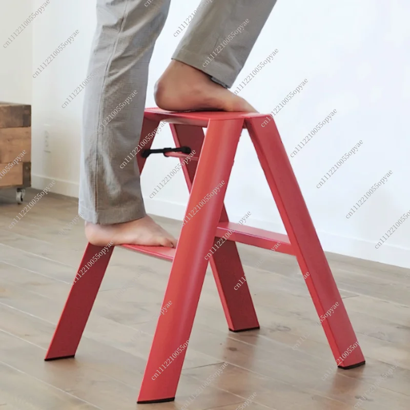 Red Foldable Ladder Multifunctional Herringbone Ladder Aluminum Alloy Non Slip Thickened 3 Step Ladder