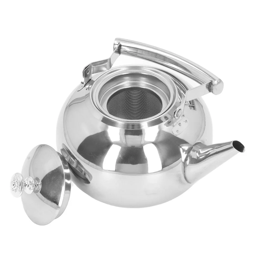 1.5/2L Capacity Stainless Steel Teapot Removable Filter Stovetop Compatible Table Serving Pot Glossy Surface Safe Grip Handle